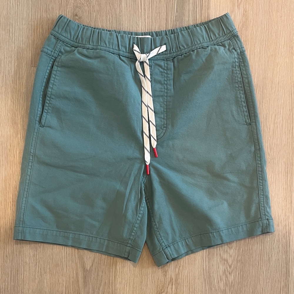 Topo Designs Green Shorts with Red Details